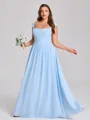 A-line Square Pleated Floor-Length Chiffon Corset Plus Size Bridesmaid Dress