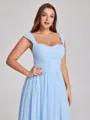 A-line Square Pleated Floor-Length Chiffon Corset Plus Size Bridesmaid Dress