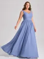 A-line V-neck Pleated Floor-Length Chiffon Plus Size Bridesmaid Dress