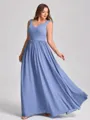 A-line V-neck Pleated Floor-Length Chiffon Plus Size Bridesmaid Dress