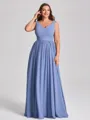 A-line V-neck Pleated Floor-Length Chiffon Plus Size Bridesmaid Dress