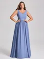 A-line V-neck Pleated Floor-Length Chiffon Plus Size Bridesmaid Dress
