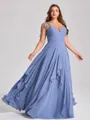 A-line V-neck Ruffles Floor-Length Chiffon Corset Plus Size Bridesmaid Dress