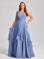 A-line V-neck Ruffles Floor-Length Chiffon Corset Plus Size Bridesmaid Dress