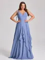 A-line V-neck Ruffles Floor-Length Chiffon Corset Plus Size Bridesmaid Dress