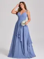 A-line V-neck Ruffles Floor-Length Chiffon Corset Plus Size Bridesmaid Dress