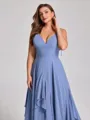 A-line V-neck Ruffles Floor-Length Chiffon Corset Plus Size Bridesmaid Dress