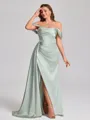 Sheath Pleated Floor-Length Silk Like Satin Corset Convertible Plus Size Bridesmaid Dress