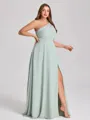 A-line One-Shoulder Pleated Floor-Length Chiffon Plus Size Bridesmaid Dress
