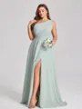 A-line One-Shoulder Pleated Floor-Length Chiffon Plus Size Bridesmaid Dress