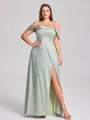 Sheath Cowl Pleated Floor-Length Silk Like Satin Convertible Plus Size Bridesmaid Dress