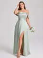 Sheath Cowl Pleated Floor-Length Silk Like Satin Convertible Plus Size Bridesmaid Dress
