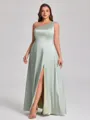 A-line One-Shoulder Floor-Length Silk Like Satin Plus Size Bridesmaid Dress