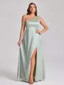 A-line One-Shoulder Floor-Length Silk Like Satin Plus Size Bridesmaid Dress