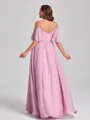 A-line Cold Shoulder Short Sleeves Pleated Floor-Length Chiffon Plus Size Bridesmaid Dress