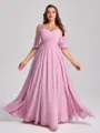 A-line Cold Shoulder Short Sleeves Pleated Floor-Length Chiffon Plus Size Bridesmaid Dress