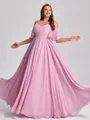 A-line Cold Shoulder Short Sleeves Pleated Floor-Length Chiffon Plus Size Bridesmaid Dress