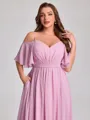 A-line Cold Shoulder Short Sleeves Pleated Floor-Length Chiffon Plus Size Bridesmaid Dress