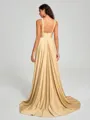 A-Line/Princess V-neck Sweep/Brush Train Sleeveless Jersey Bridesmaid Dress