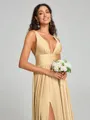 A-Line/Princess V-neck Sweep/Brush Train Sleeveless Jersey Bridesmaid Dress