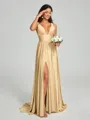 A-Line/Princess V-neck Sweep/Brush Train Sleeveless Jersey Bridesmaid Dress