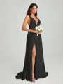 A-Line/Princess V-neck Sweep/Brush Train Sleeveless Jersey Bridesmaid Dress