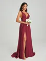 A-Line/Princess V-neck Sweep/Brush Train Sleeveless Jersey Bridesmaid Dress