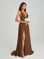 A-Line/Princess V-neck Sweep/Brush Train Sleeveless Jersey Bridesmaid Dress