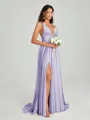 A-Line/Princess V-neck Sweep/Brush Train Sleeveless Jersey Bridesmaid Dress