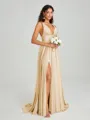 A-Line/Princess V-neck Sweep/Brush Train Sleeveless Jersey Bridesmaid Dress