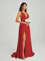 A-Line/Princess V-neck Sweep/Brush Train Sleeveless Jersey Bridesmaid Dress
