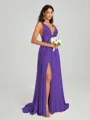 A-Line/Princess V-neck Sweep/Brush Train Sleeveless Jersey Bridesmaid Dress