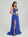 A-Line/Princess V-neck Sweep/Brush Train Sleeveless Jersey Bridesmaid Dress