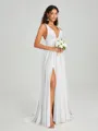 A-Line/Princess V-neck Sweep/Brush Train Sleeveless Jersey Bridesmaid Dress