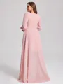 A-line V-neck Long Sleeves Pleated Asymmetrical Chiffon Plus Size Bridesmaid Dress
