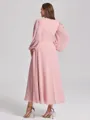 A-line V-neck Long Sleeves Ruffles Tea-Length Chiffon Corset Plus Size Bridesmaid Dress