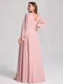 A-line V-neck Long Sleeves Bow Floor-Length Chiffon Plus Size Bridesmaid Dress