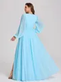 A-line V-neck Long Sleeves Sash/Ribbon/Belt Floor-Length Chiffon Plus Size Bridesmaid Dress