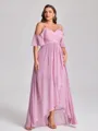 A-line Cold Shoulder Ruffles Asymmetrical Chiffon Plus Size Bridesmaid Dress
