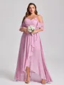 A-line Cold Shoulder Ruffles Asymmetrical Chiffon Plus Size Bridesmaid Dress