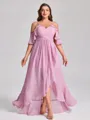 A-line Cold Shoulder Ruffles Asymmetrical Chiffon Plus Size Bridesmaid Dress