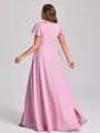 A-line V-neck Short Sleeves Ruffles Floor-Length Chiffon Plus Size Bridesmaid Dress