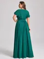 A-line Scoop Short Sleeves Pleated Floor-Length Chiffon Plus Size Bridesmaid Dress