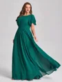 A-line Scoop Short Sleeves Pleated Floor-Length Chiffon Plus Size Bridesmaid Dress