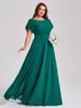 A-line Scoop Short Sleeves Pleated Floor-Length Chiffon Plus Size Bridesmaid Dress