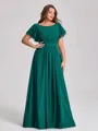A-line Scoop Short Sleeves Pleated Floor-Length Chiffon Plus Size Bridesmaid Dress