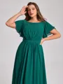 A-line Scoop Short Sleeves Pleated Floor-Length Chiffon Plus Size Bridesmaid Dress