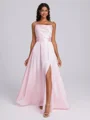 A-line Spaghetti Straps Pleated Floor-Length Silk Like Satin Bridesmaid Dress