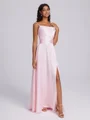 A-line Spaghetti Straps Pleated Floor-Length Silk Like Satin Bridesmaid Dress
