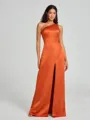 A-Line/Princess One-Shoulder Floor-Length Sleeveless Satin Bridesmaid Dress